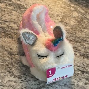 ☃️$5☃️ Pink Unicorn Girls Plush Slippers Socks 12-13